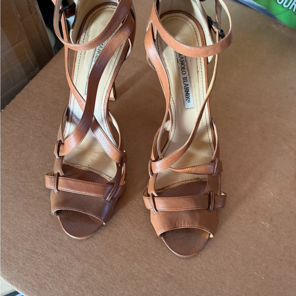 Manolo Blahnik Tan Strappy Heels